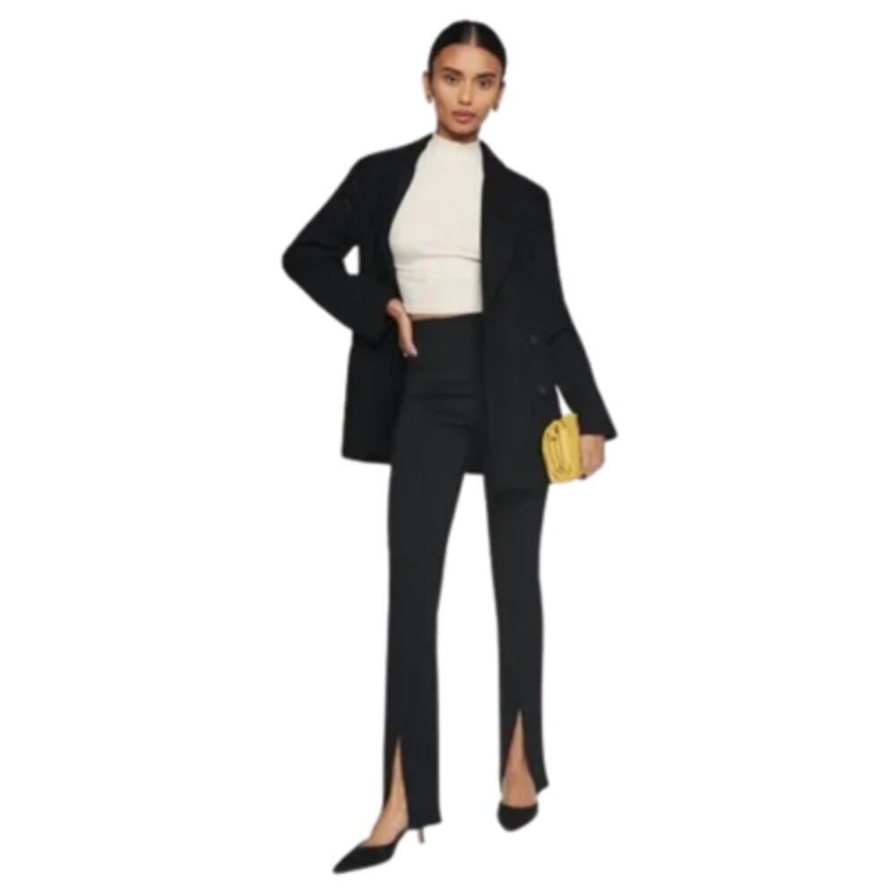 Reformation Leia Ribbed Pants Split Hem Pull On Pant Black Size Small